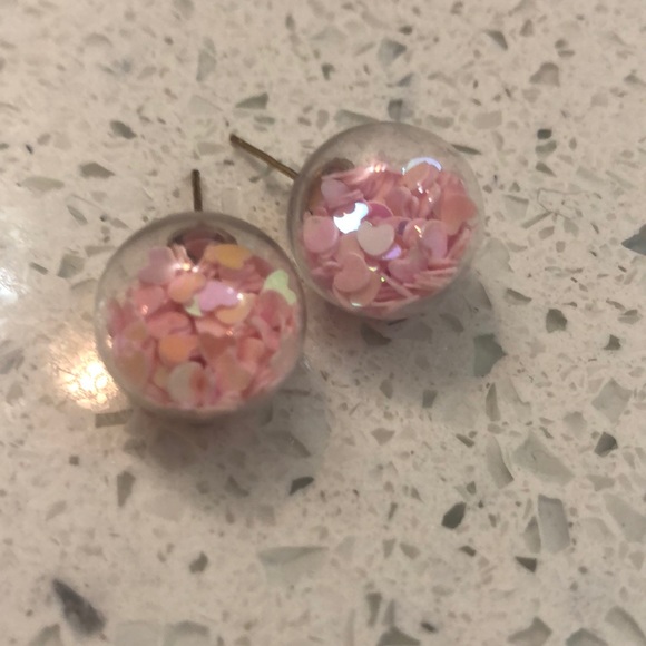 Earrings hearts globe sparkle iridescent stud ball - Picture 7 of 16